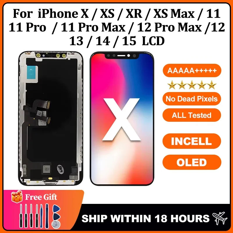 OLED For iPhone X XS MAX Display 11 Pro 12 Pro Max LCD 3D Touch Screen Digitizer Incell For iPhone 11 XR 12 Mini 13 14 Plus 15