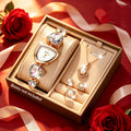 5PCS Elegant Women Watch Jewelry Set Fashion Diamond Bracelet Watch Pearl Necklace Earrings Ring Accessories Gifts（Without Box）