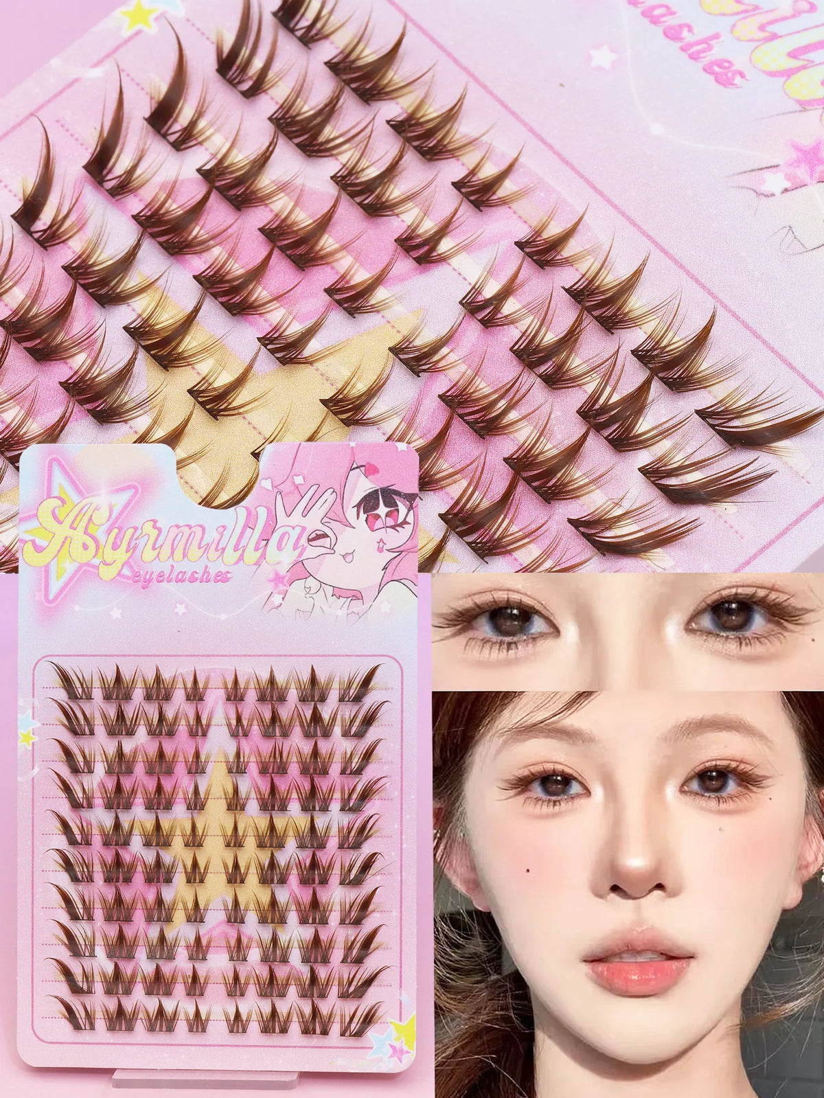 Ayr 80PCS C Curl Brown Style Eyelash Extension Winged Individual Lashes Natural Segmented Eyelash Bundles Makeup Tools