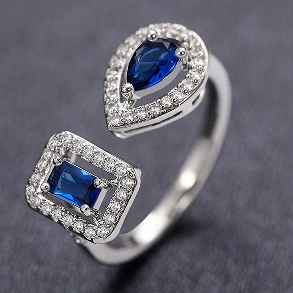 Huitan Geometric Shaped Cuff Opening Rings for Women Silver Color/Gold Color Noble Cubic Zirconia Ring Accessory Fashion Jewelry