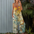 Women Sleeveless Printing Beach Boho Casual Jumpsuit Summer Vacation High Street Romper Casual Overalls Wide Leg Trousers