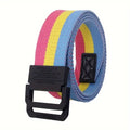 Seven Color Double Ring Buckle Rainbow Canvas Belt For Women Men, Casual Pants Belt
