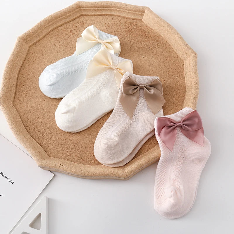 3Pairs/Lot Summer Baby Mesh Socks Bowknot Soft Cotton Newborn Sock Princess Infant Toddler Girls Cute Breathable Socks