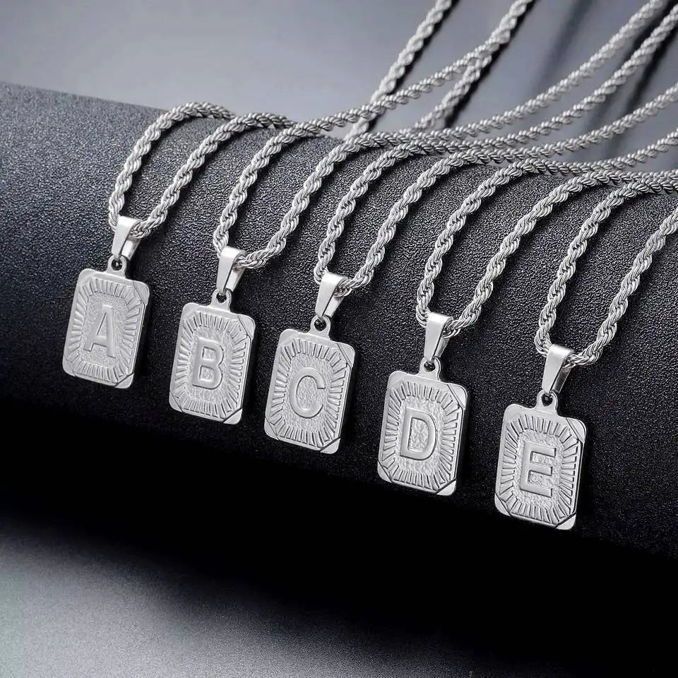 1pc 18K Gold-Plated Capital Letter Stainless Steel Twist Chain Necklace - Personalized A-Z Letter Pendant for Men and Women
