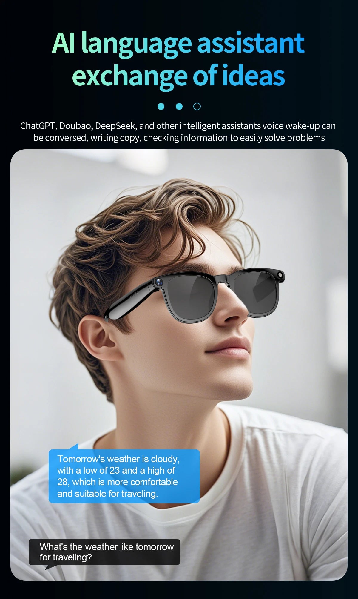 2 In1 4K Smart AI Glasses 800W Pixel AI Shooting Camera HD Photo Video Voice Call Translation Waterproof Bluetooth AI Glasses