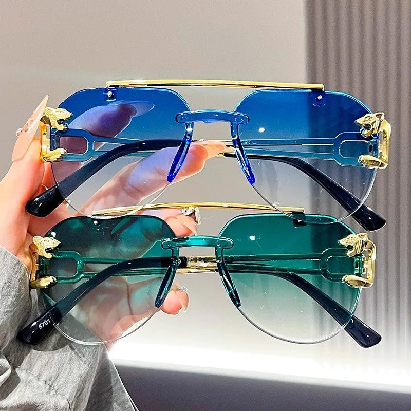 Frameless Beveled Sunglasses Frog Eyes Gradient Color UV Protection Oversized Sun Glasses