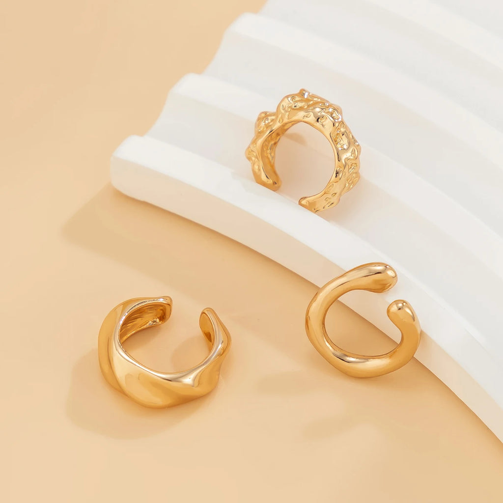PuRui Fashion Geometric Ear Cuff Earrings for Women 3 pcs/set Metal Chunky No Piercing Clip Earrings Ladies Party Girls Jewelry