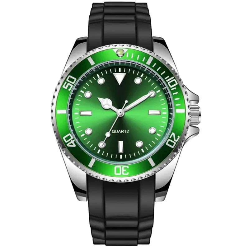 40mm Quartz Analog Watch with Quartz Movement No Logo Rotating Bezel Rubber Strap Unisex Wristwatch