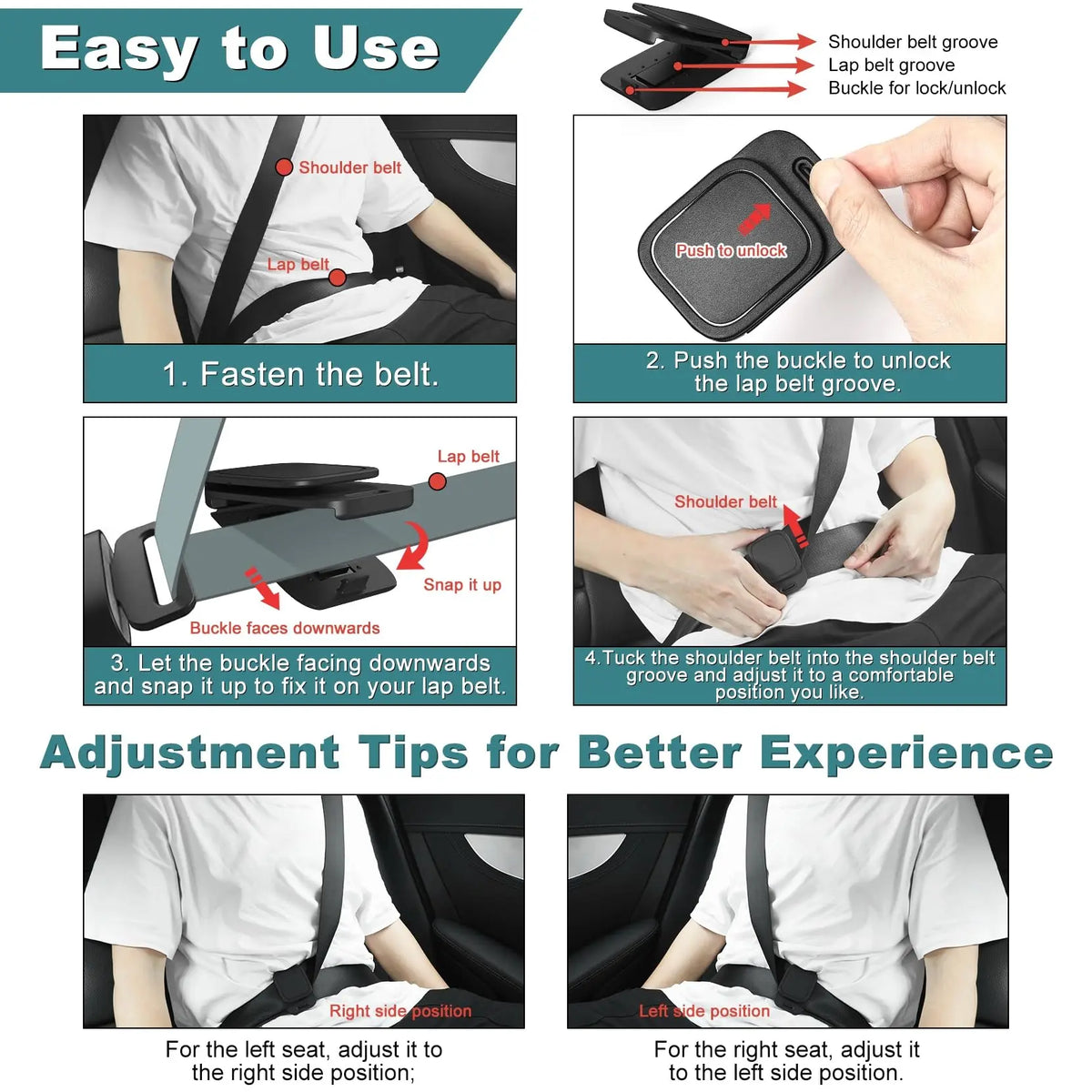 Car Seat Belt Adjuster Seat Belt Clamp  Shoulder and Neck Seat Belt Locking Clip Protector Comfortable Driving
