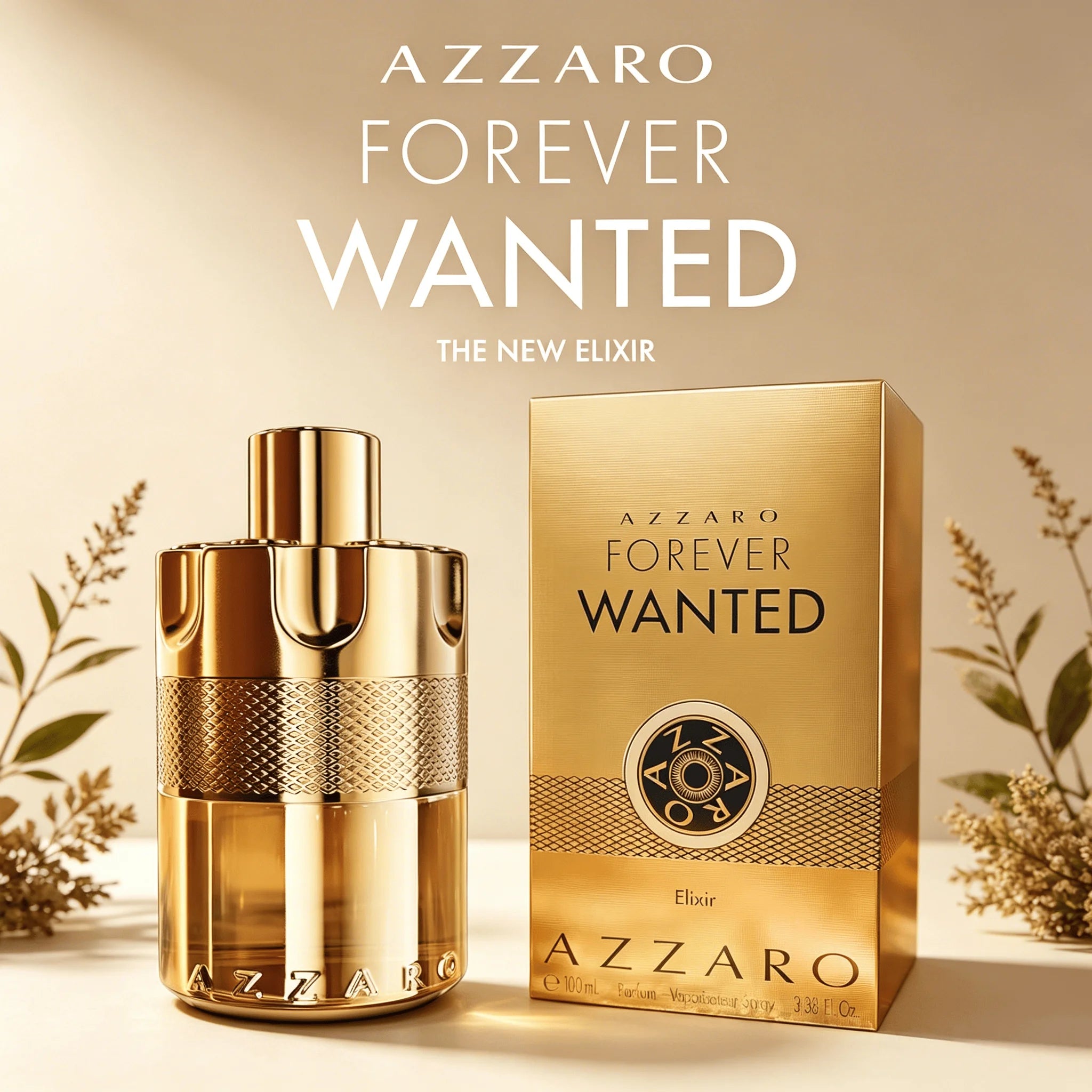 Azzaro Forever Wanted Elixir Parfum 100ML With Original Gold Gift Box Long Lasting Rich Warm Spicy Vanilla Woody Oriental Fragrance Men Perfume Shiny Gold Metallic Grenade Bottle Luxury Masculine Scent Business Night Holiday