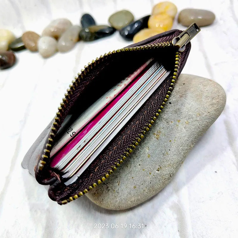 Blongk Zippered Waist Pack Genuine Leather Belt Bag Small Credit Card Holder Mini Car Key Case Pouch Wallet Men Women L1006D-S