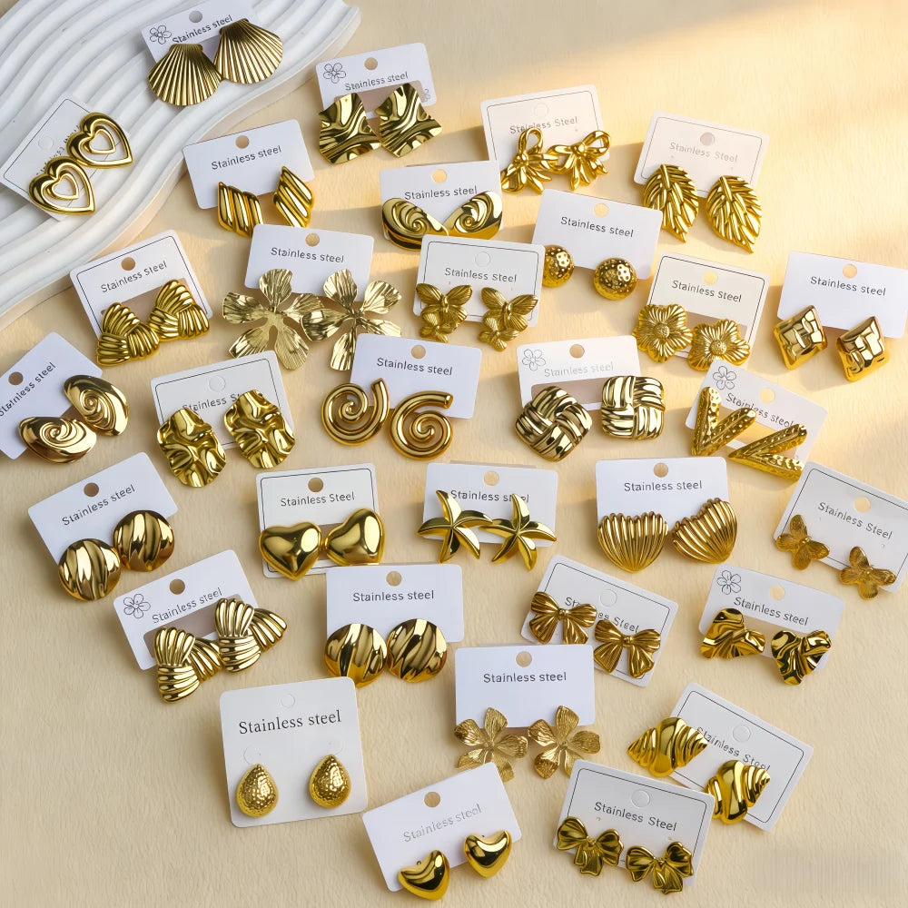 10Pairs/Lot Fashion Elegant Charm Exquisite Geometry Stainless Steel Earrings For Women Mix Style Party Jewelry Accessories Gift