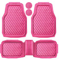 Heavy Duty Rubber Pink Car Floor Mats Deep Dish AllWeather Full Set Durable AntiSlip 3D Rhombus Waterproof Trim to Fit Liner Un