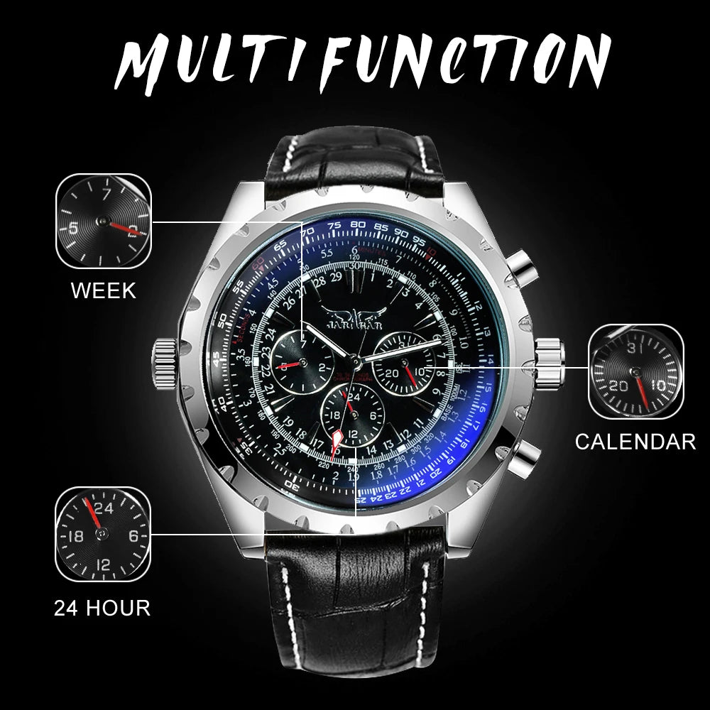 JARAGAR Sports Mens Watches Top Brand Luxury Automatic Mechanical Watch for Men Leather Steel Strap Military Wristwatches Gifts