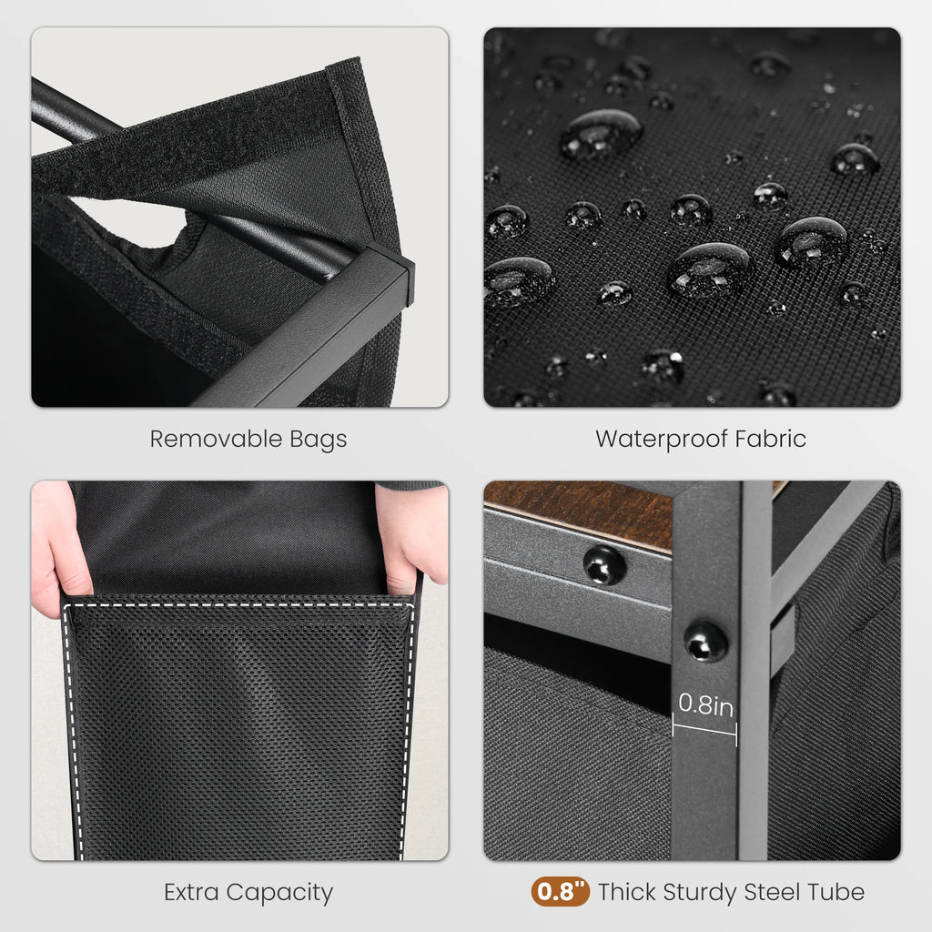 MCQ 36IN Laundry Hampers with Movable Wheels Metal Frame and Pull-Out Removable Sorter Bags Clothes Basket Organizer for Home