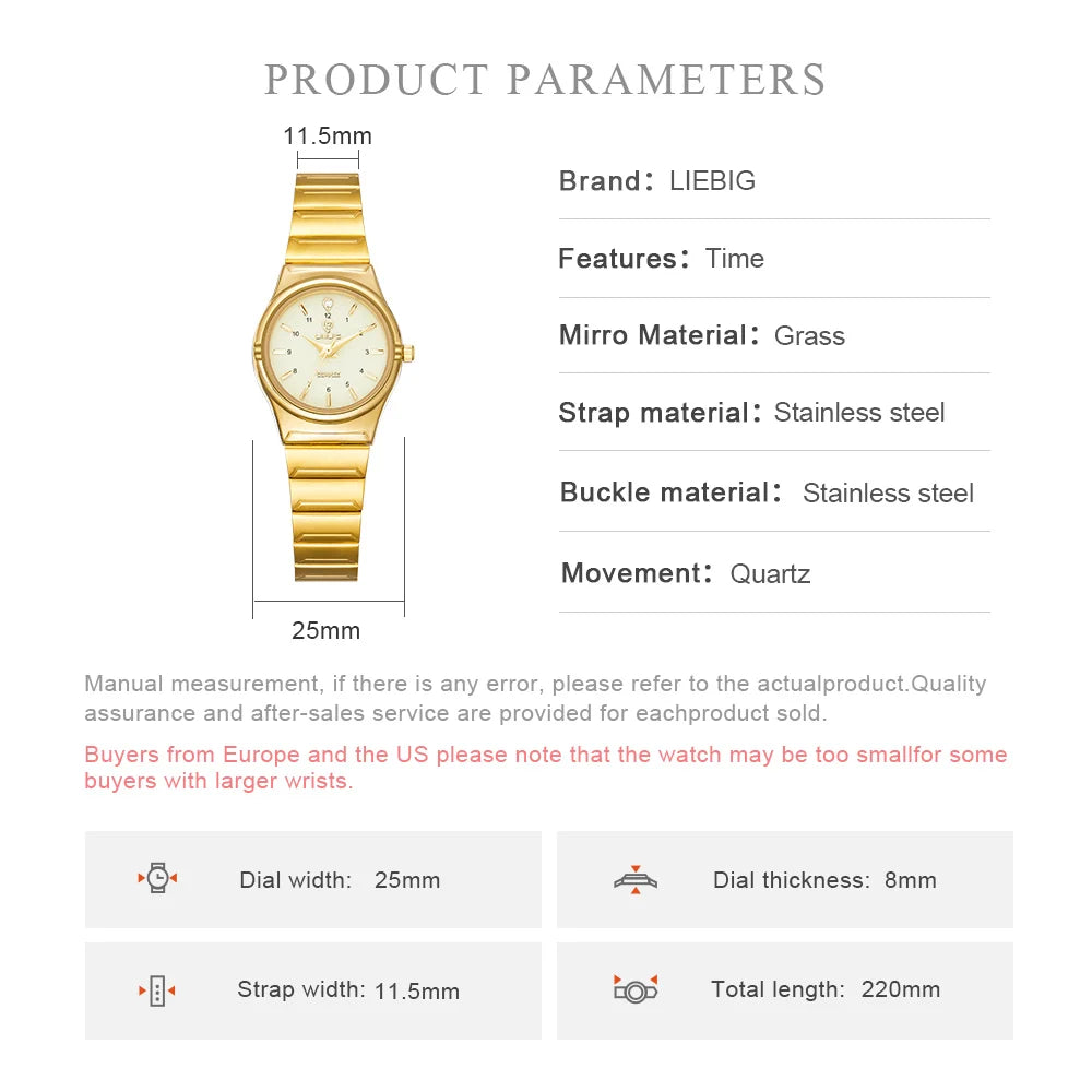 LIEBIG Women Quartz Watches Luxury Golden Stainless Steel Bracelet Waterproof Ladies Gold Wristwatch Girl Clock Relogio Mujer