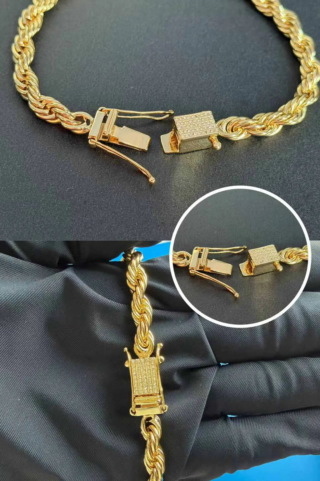 XUKIM Fashion Jewelry Cordell Chain Kejsarlänk Upgrade 6mm Rope Chain Setting Diamond Clasp Gold Box Clasp 7mm Rope ChainX