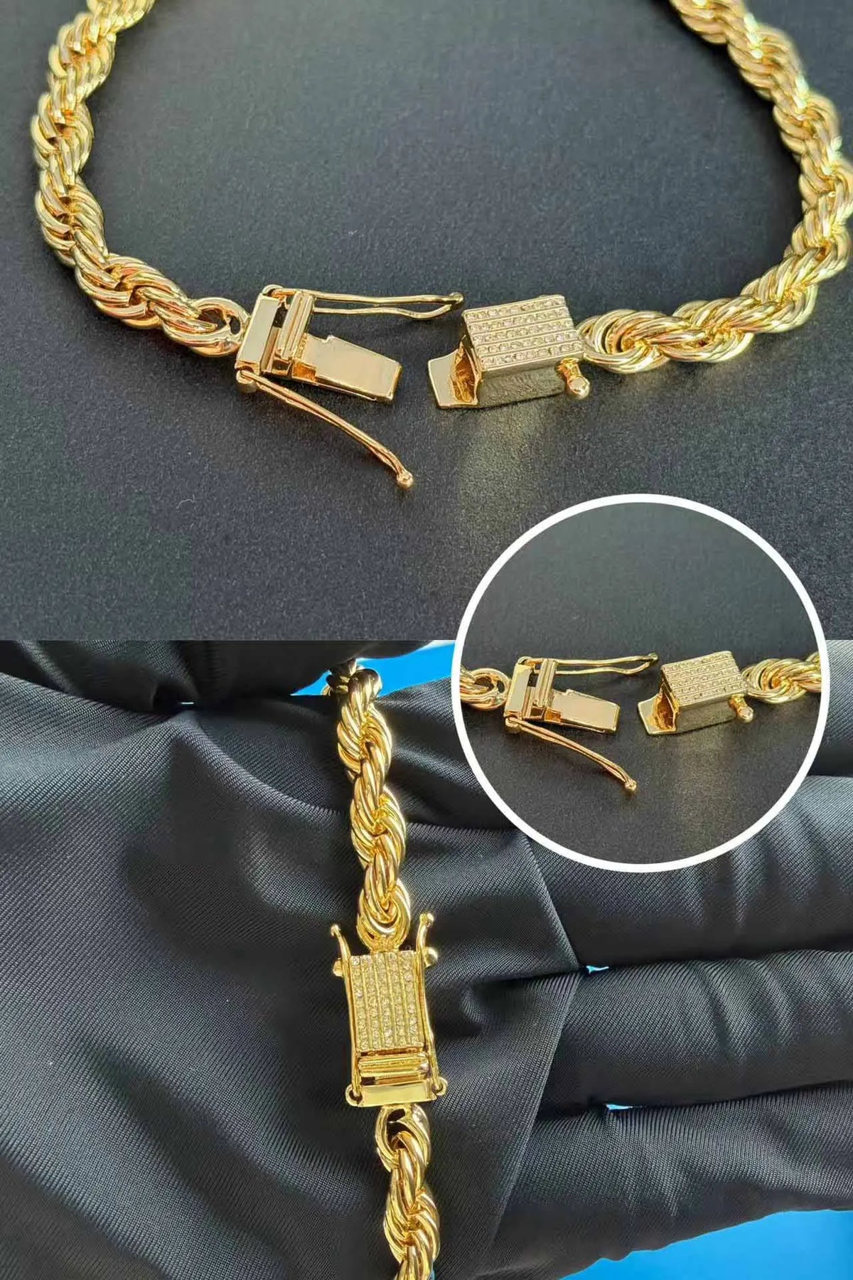 XUKIM Fashion Jewelry Cordell Chain Kejsarlänk Upgrade 6mm Rope Chain Setting Diamond Clasp Gold Box Clasp 7mm Rope ChainX