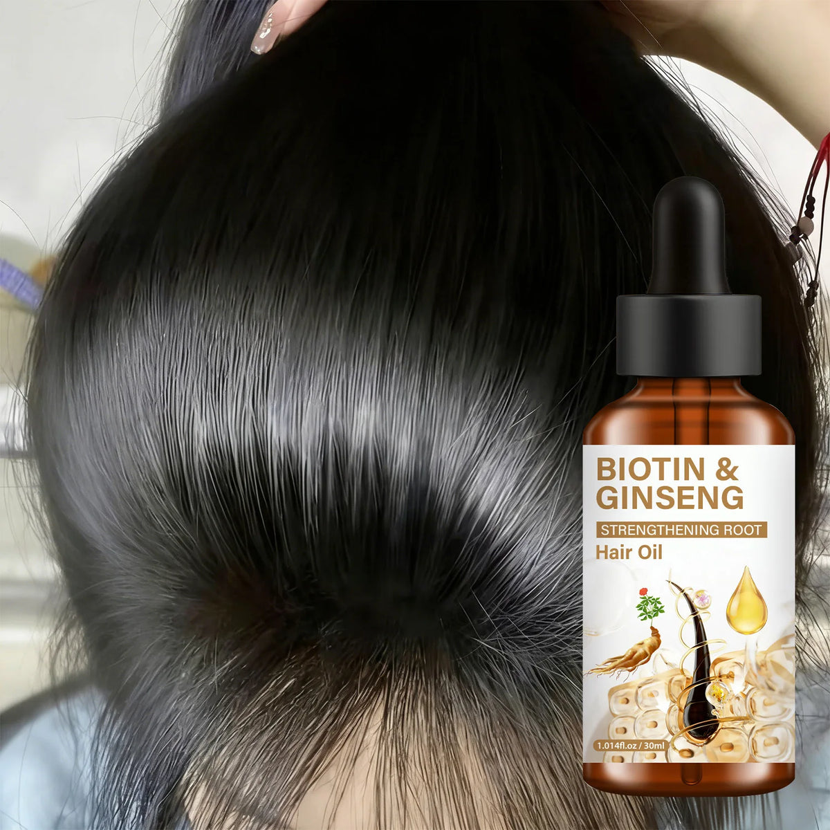 Biotin Ginseng Hair Care Essential Oil Enhances Hair Fullness and Vitality, Strengthens Root Strength, and Promotes Hair Growth