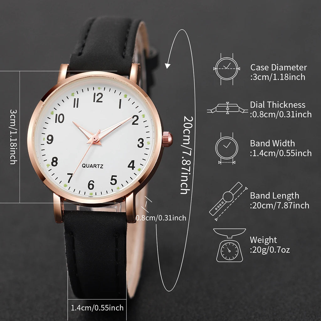 4/6PCS Fashion Leather Strap Women Quartz Watches Set Ladies Arabic Dial Wristwatch With Heart Bracelet Reloj Mujer(Without Box)