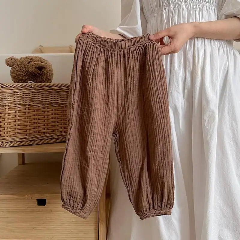 Solid Color Simple Children's Pants Summer Clothing Thin Loose Kids Anti-mosquito Pants Baby Girls Bloomers Casual Trousers