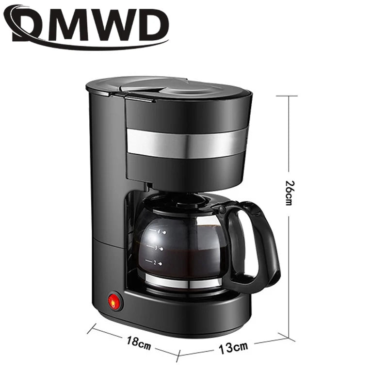 DMWD Automatic Electric Latte Espresso Coffee Maker Mini 650ml Moka Drip Cafe American Coffee Brewing Machine Tea Pot Boiler EU