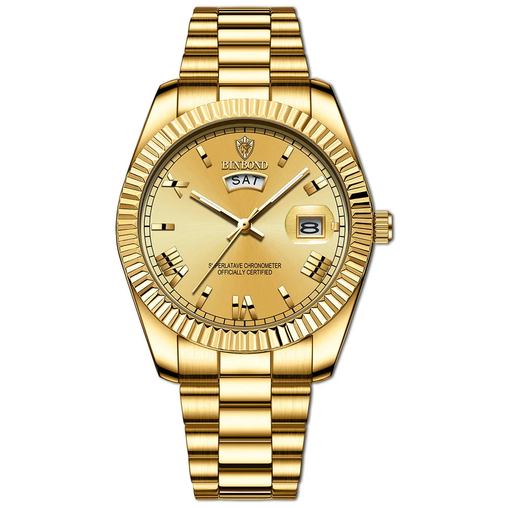 BINBOND Luxury Precise Quartz Wristwatches for Men Luminous Waterproof Week Auto Date Men's Watch Durable Fashion Casual Reloj
