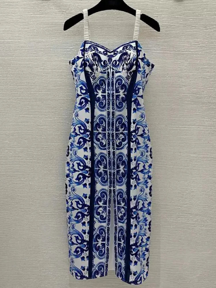 2026 Summer Women's Clothing Retro Geometric Print Back Color Blocking Tube Top Suspender Dress Fashion Waist Covering Hip Skirt