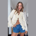 Fashion Solid Blended Women's Jacket Irregular Tassel Decoration Open Front Long Sleeves Loose Chic 2026 Autumn New Street Wear