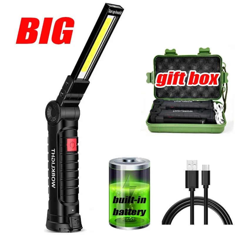 1pc COB LED Work Light Dimmable USB Rechargeable LED Flashlight Inspection Lamp With Magnet&Hook 14500/18650 Battery Torch Light