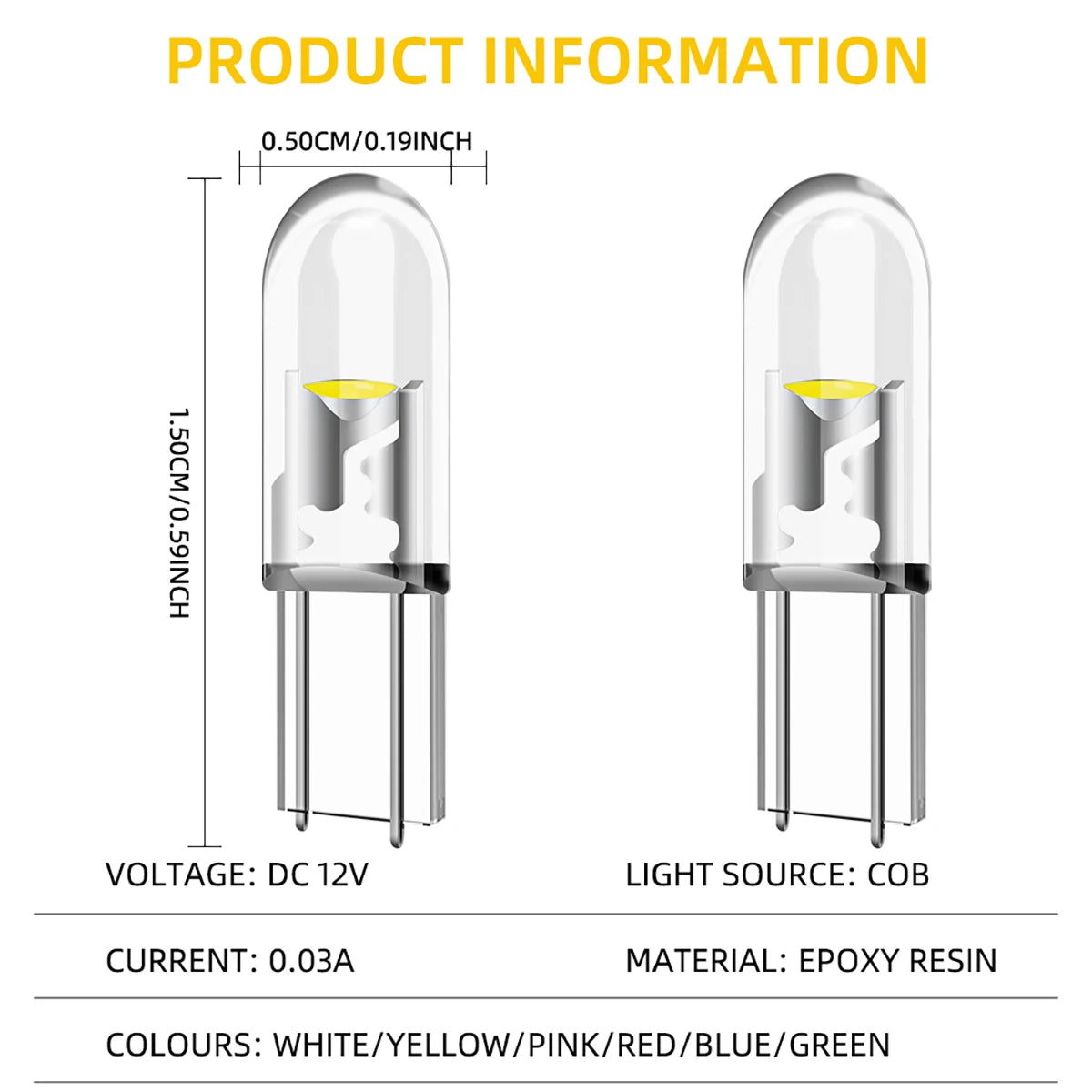 10/20/100pcs Wholesale T10 T5 W3W W5W 194 Wedge Clearance Lights COB Bulb Car Dashboard LED Indicator Light License Plate Light