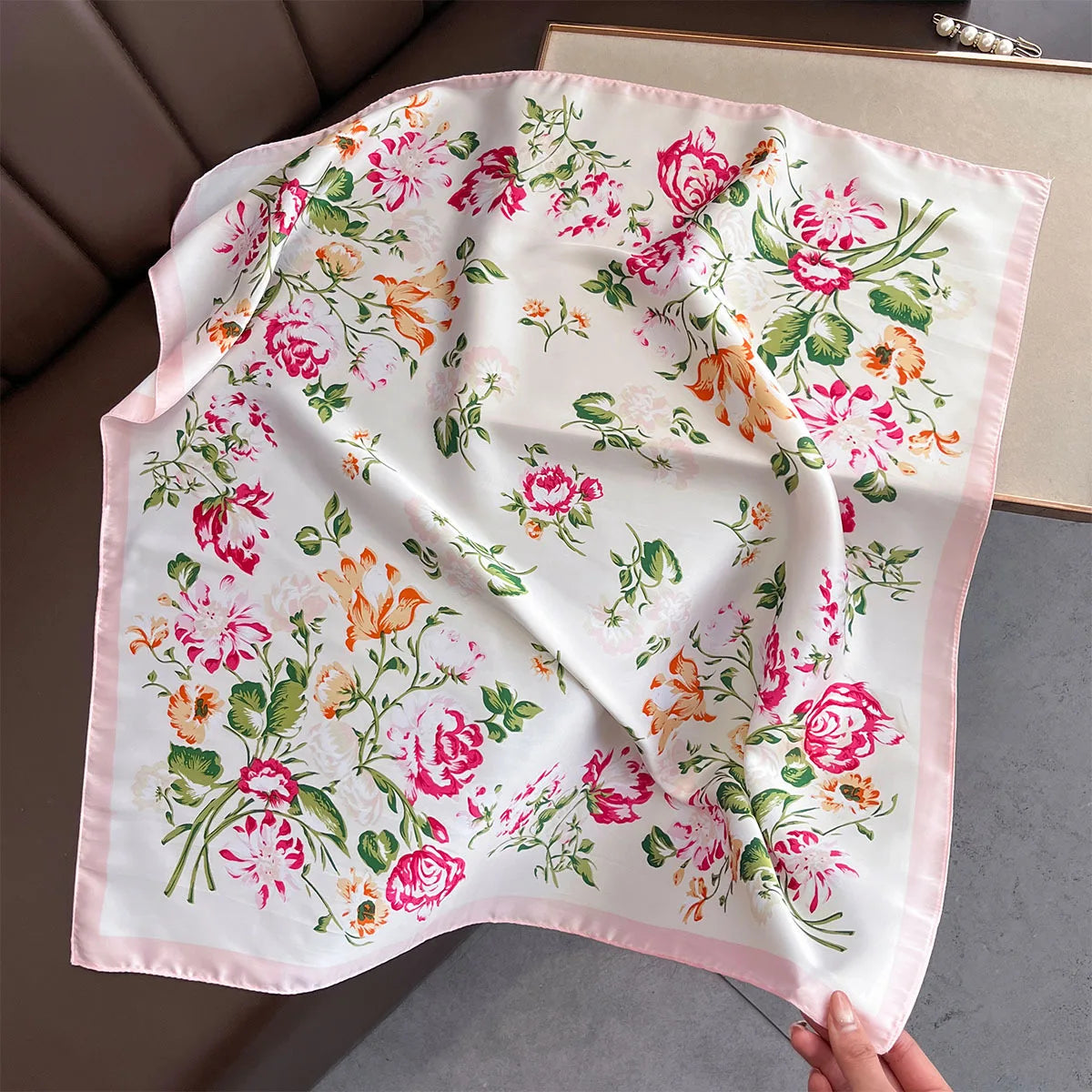 2025 New Yellow Lemon Print Square Silk Scarf for Women 70*70cm Neck Ties Fashion Decorate Neckerchief Female Hijab Bag Ribbions