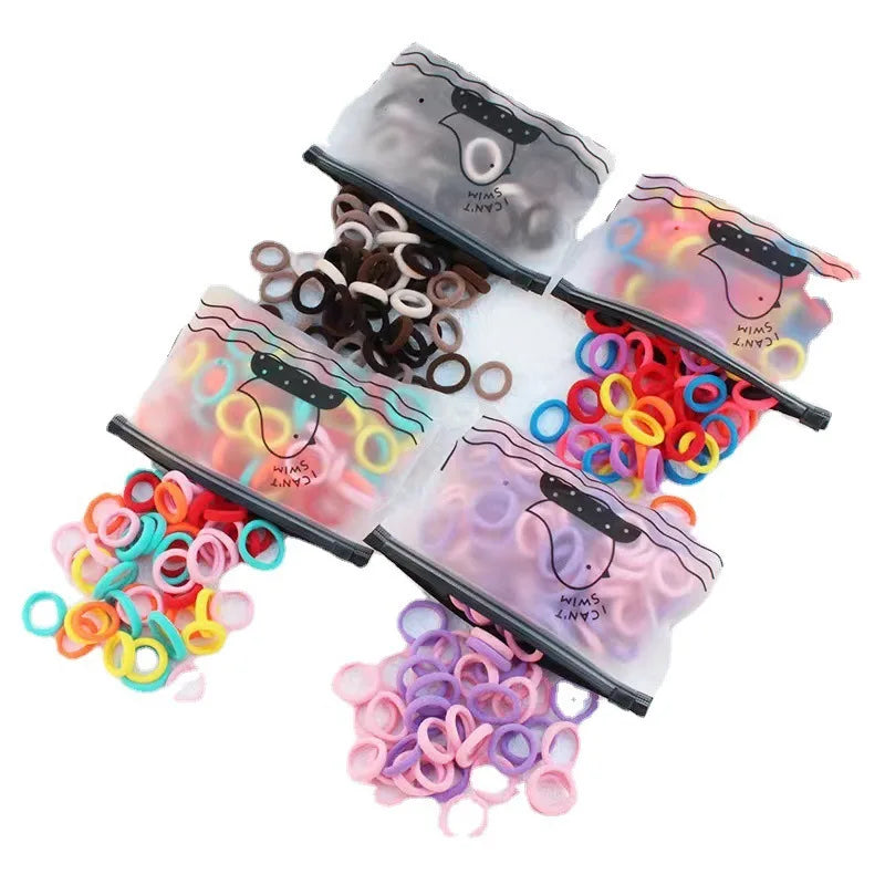 100 Zippered Bag Children's Hair Accessories With High Elasticity Fashionable Nylon Hair Rope Simple Basic Sports Headband