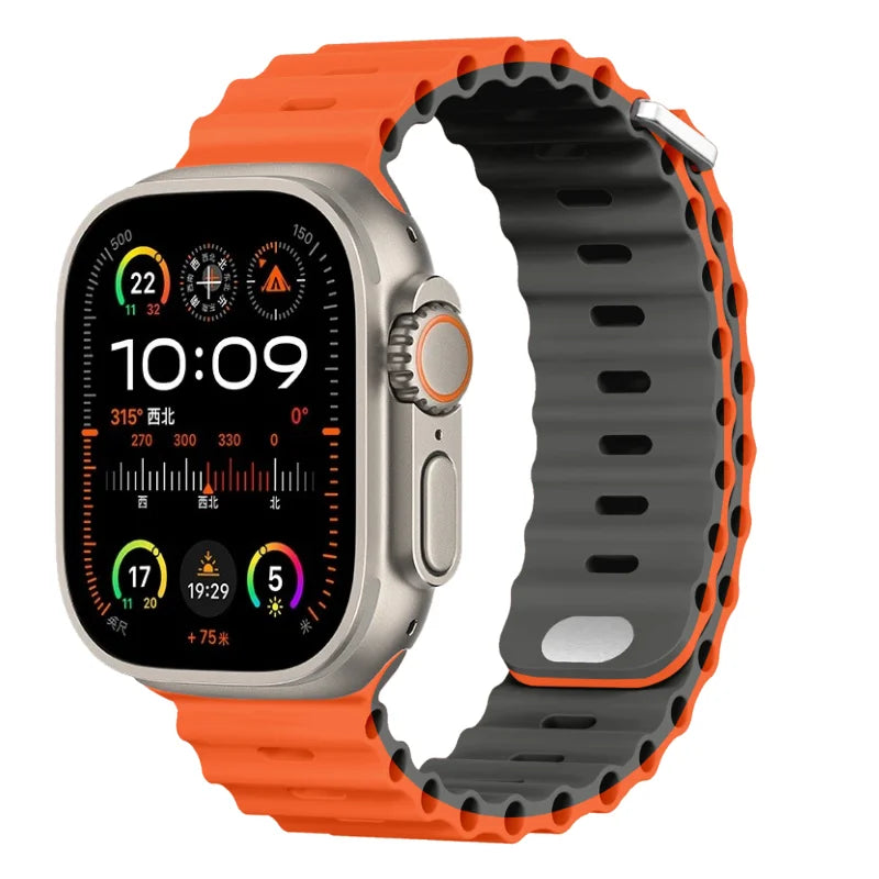 Ocean Strap For Apple Watch Ultra 3/2 Band 49mm 11 10 9 8 7 46mm 45mm 41mm Silicone Bracelet Belt iWatch 6 5 4 SE 44mm 42mm band