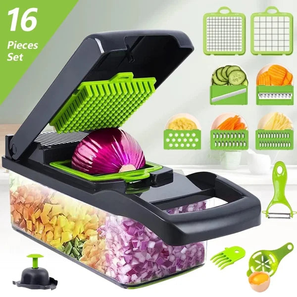 16 in 1 Vegetable Chopper Multifunctional Food Slicer Dicer Fruit Cutter Shredder Grater Peeler Manual Vegetable Cutting Tool Kitchen Gadgets for Potato Onion Carrot Cucumber Salad Preparation