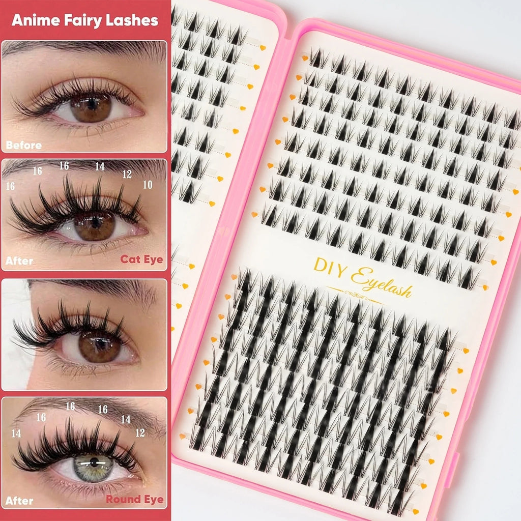 32 Rows Cartoon Eyelashes, Includes Various Styles Such As Cartoon , Anime Eyelash Clusters,Natural Style Eyelashes Suitable