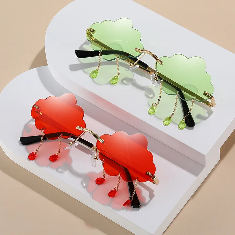 Shades Funny Cloud Shaped Men and Women Disco Glasses Clouds Tassel Sunglasses Rimless Sunglasses Steampunk Sunglasses