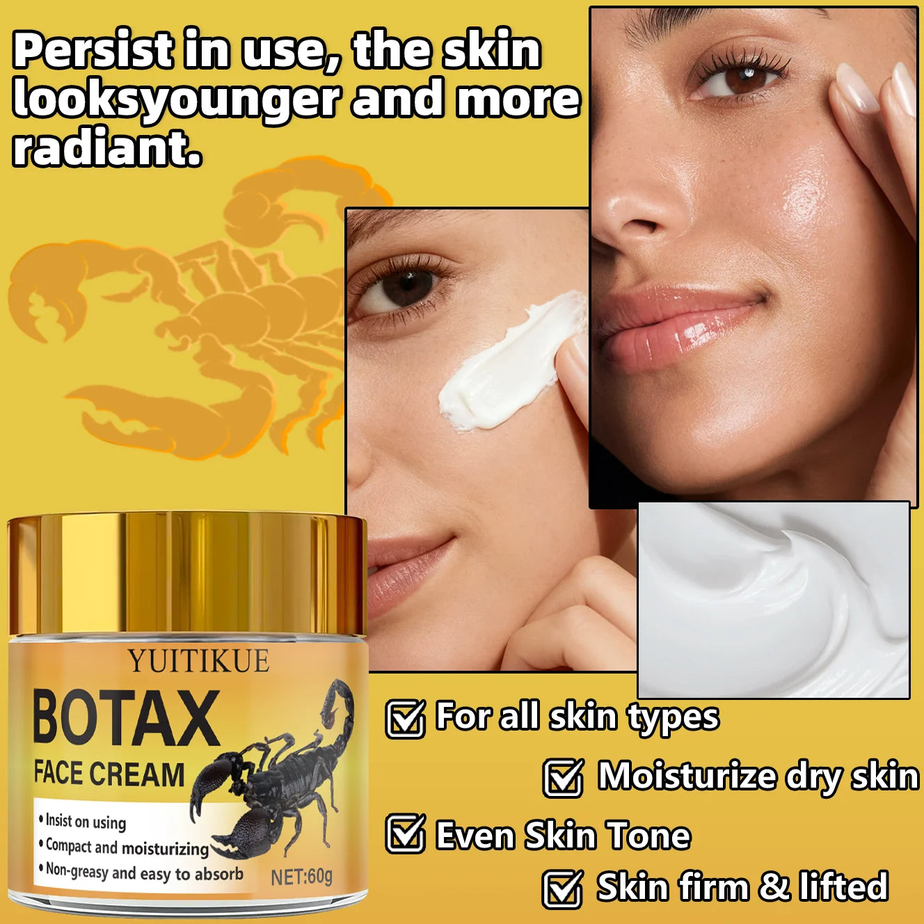BOTAX Anti-Wrinkle Face Cream 60g - Targets Frown Lines, Crow's Feet, Nasolabial & Puppet Lines, Creamy & Non-Greasy