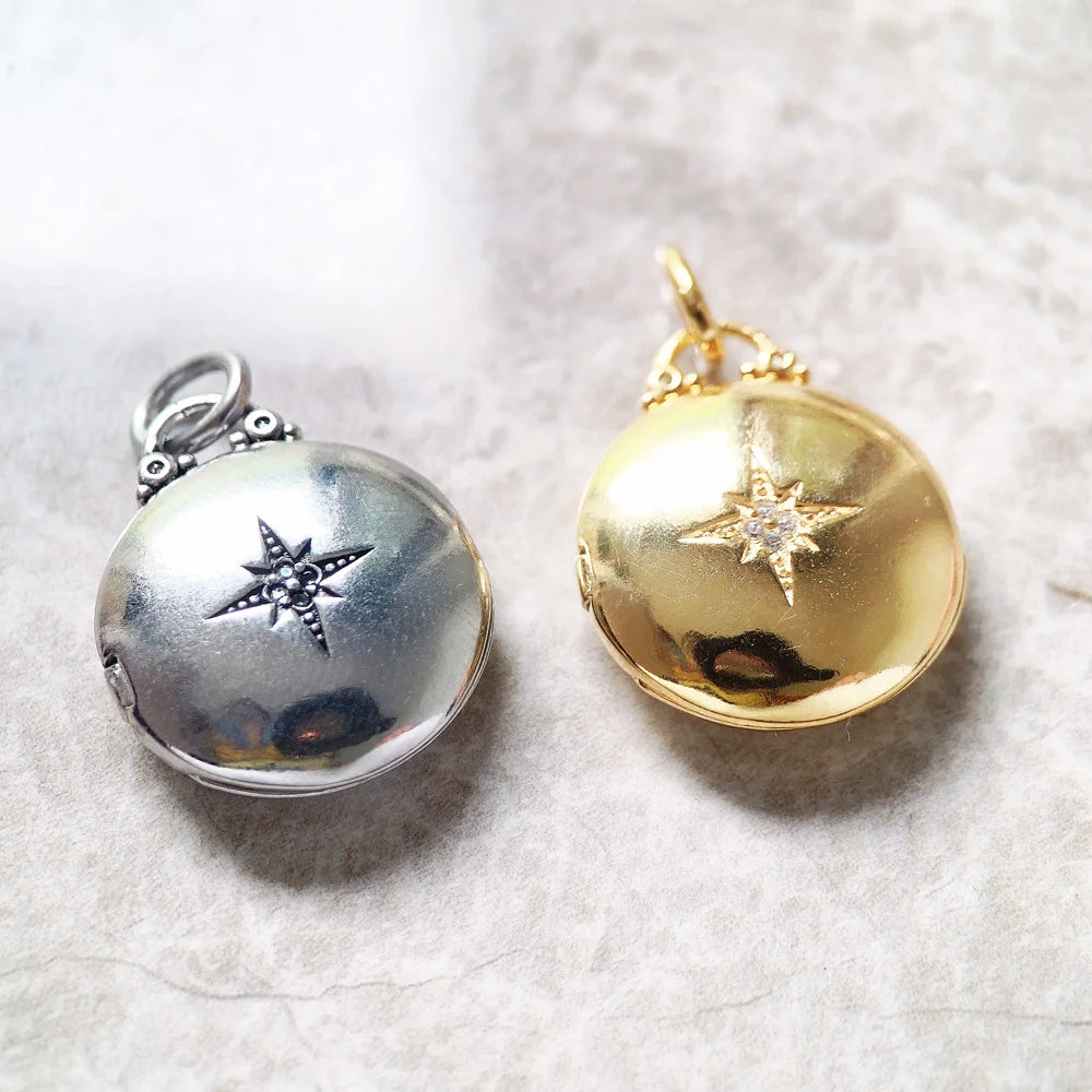 Round Medaillon With Star Locket Necklace Brand New Link Chain Fine Jewelry Europe 925 Stering Silver Romantic Gift For Women