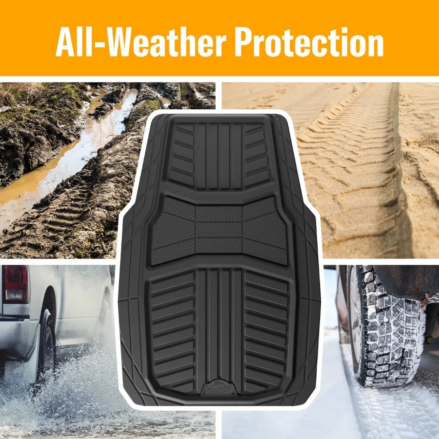 3-Piece Black Full Coverage Floor Mats with Reinforced Heel Pad and Anti-Slip Cleats
