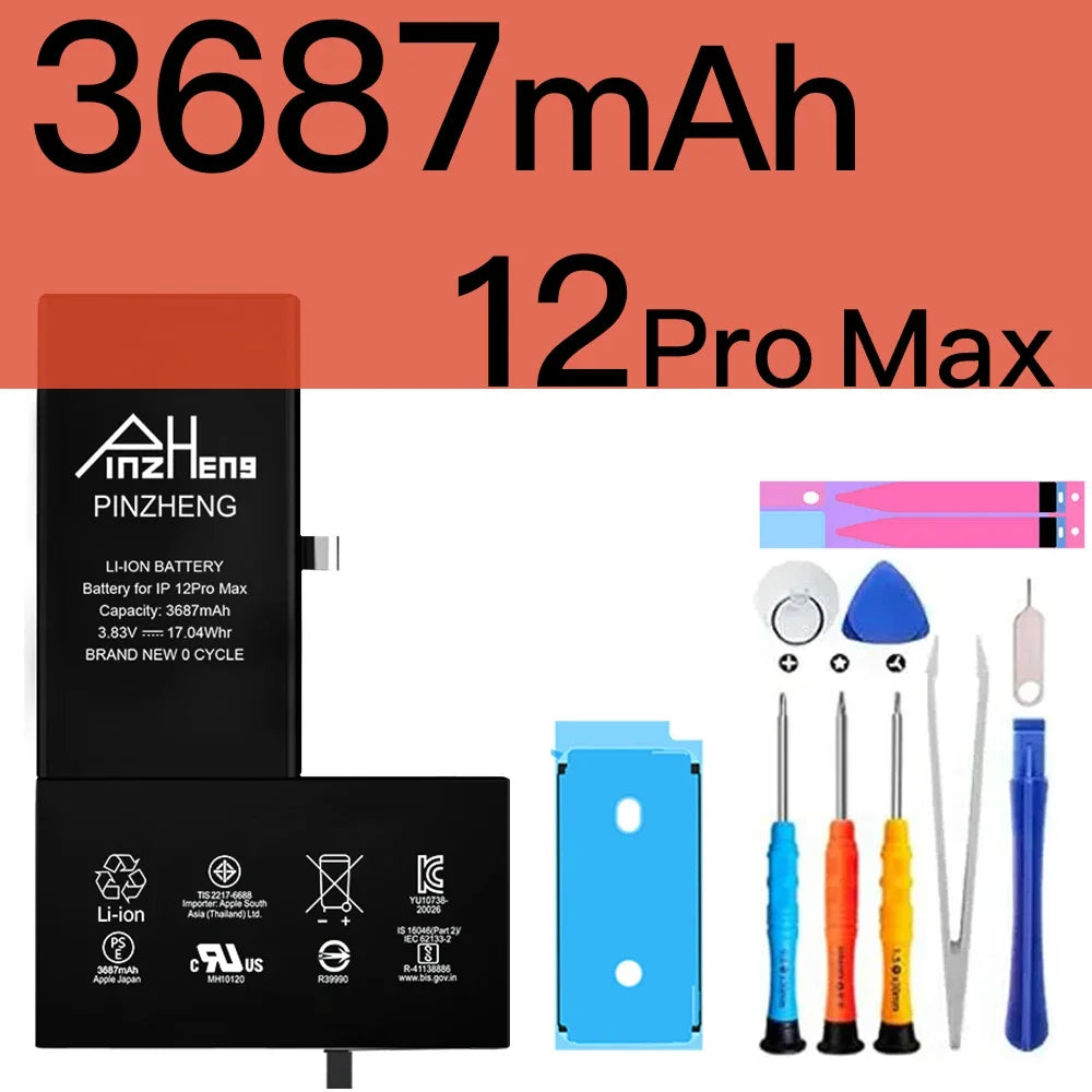 PINZHENG Real High Capacity Battery For iPhone X XR XS Max 12 13 Mini Pro Max 11 Pro Max Replacement Bateria Warranty One Year