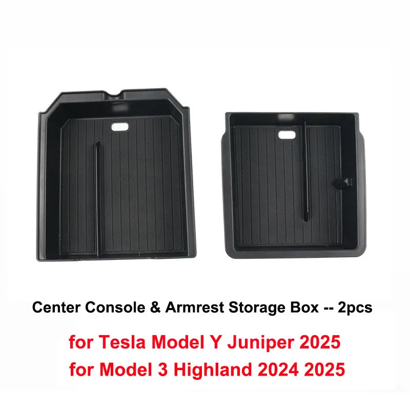For Tesla Model 3 Y Juniper Highland 2025 2026 Launch Console & Armrest Upper and Lower Storage Box Watercup Holder Camera Cover