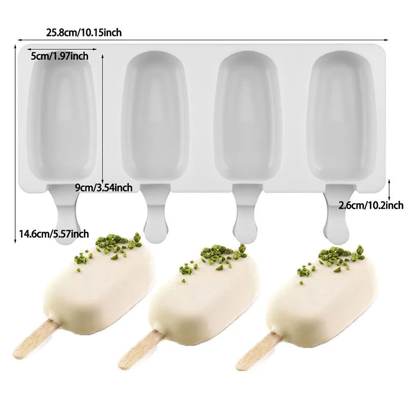4/8 Hole Silicone Ice Cream Forms Popsicle Molds DIY Homemade Dessert Freezer Fruit Juice Ice Pop Cube Maker Mould With Sticks