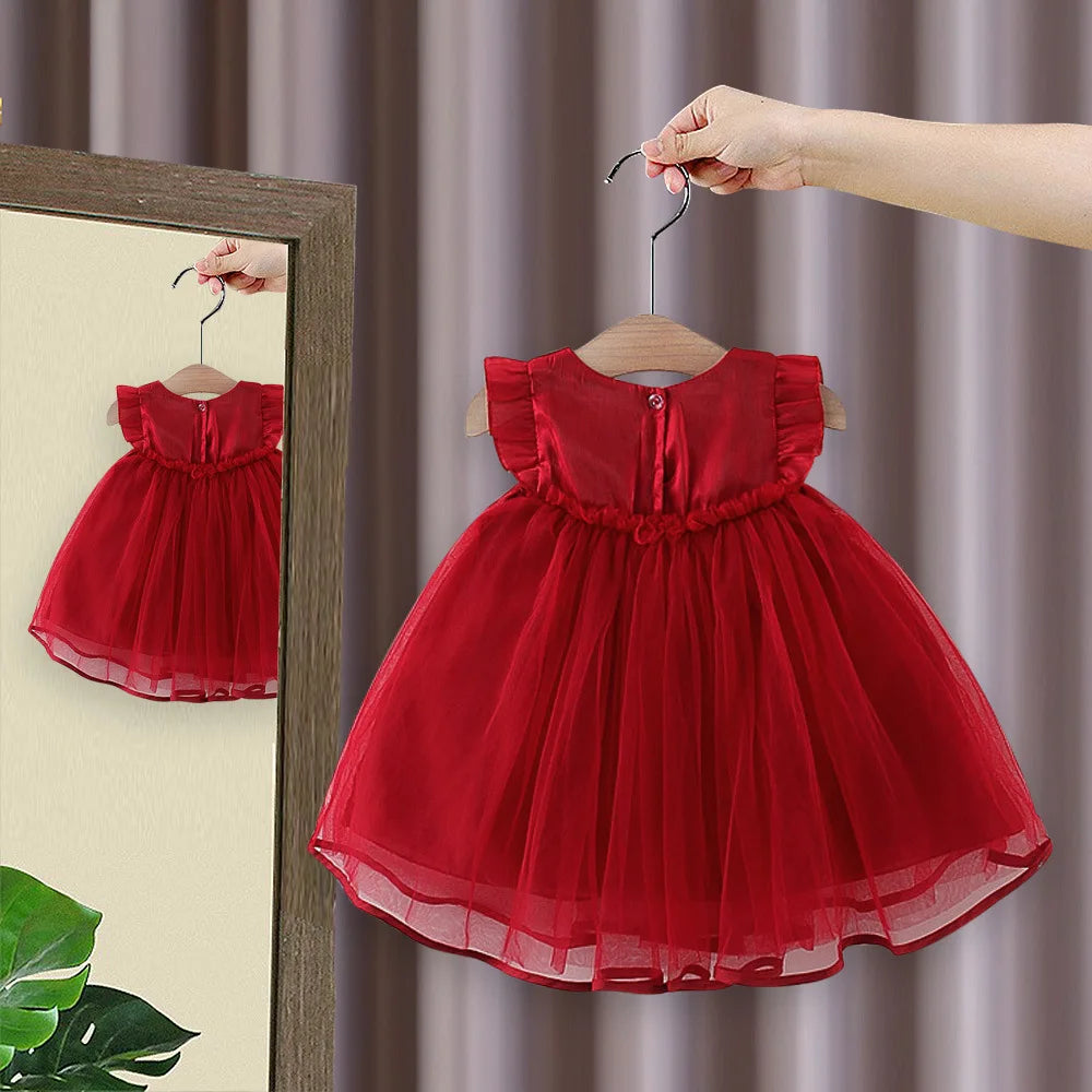 Children's clothing, girls' dress, summer new style, children's evening cloud yarn, flying sleeve princess dress, baby bow dress