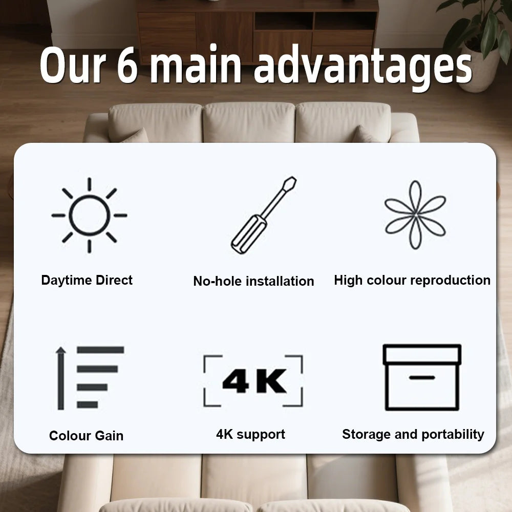 Velec Portable Anti-Light Projector Screen 60/120 Inches Wrinkle-Free Foldable Universal for Home Outdoor Office Accessories
