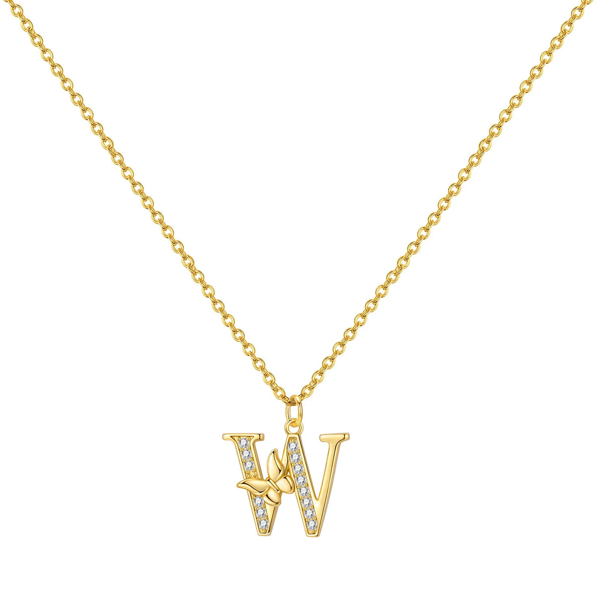 Original 925 Sterling Silver 18K Gold Zircon Butterfly A-Z 26 Letter Y-shaped Chain Necklace For Women Commemorate Jewelry Gift