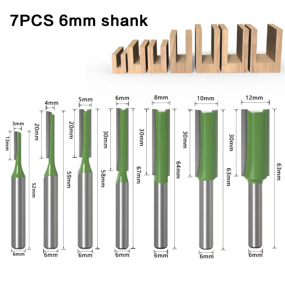 7pc/Set 6mm/1/4′′ Shank Straight Bit Tungsten Carbide Single Double Flute Router Bit Wood Milling Cutter for Woodwork Tool New
