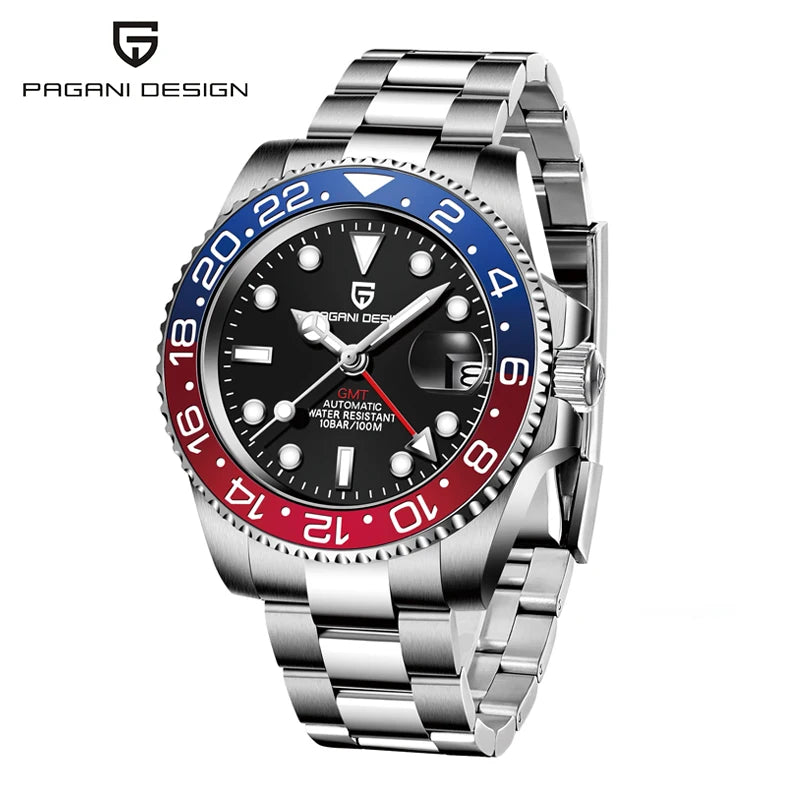 New PAGANI DESIGN 40MM GMT Mechanical Wristwatch Sapphire Ceramic Bezel Automatic Watch Stainless Steel 100M Waterproof Watches