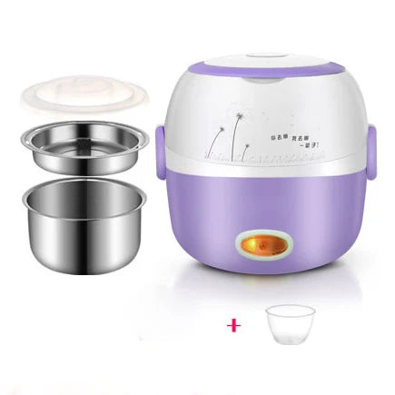 DMWD MINI Rice Cooker Thermal Heating Electric Lunch Box 2 Layers Portable Food Steamer Cooking Container Meal Lunchbox Warmer