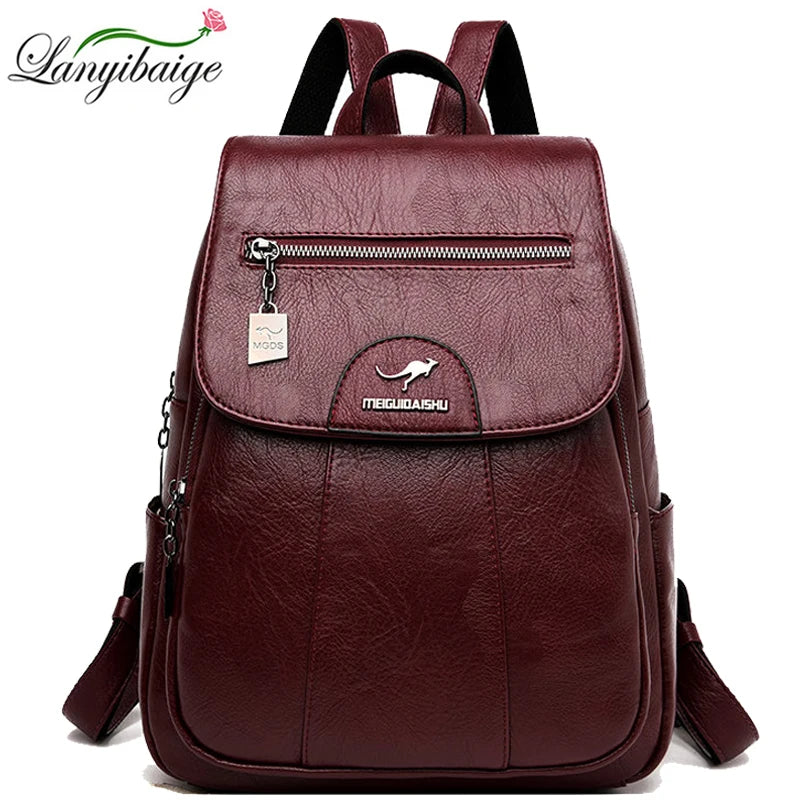 2024 New Women Leather Backpacks High Quality Female Vintage Backpack For Girls School Bag Travel Bagpack Ladies Back Pack
